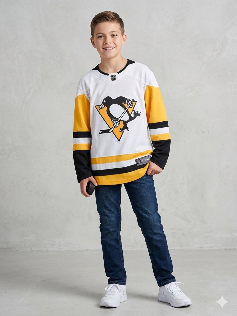 Pittsburgh Penguins Youth L/XL White Away Fanatics Hockey Jersey Blank